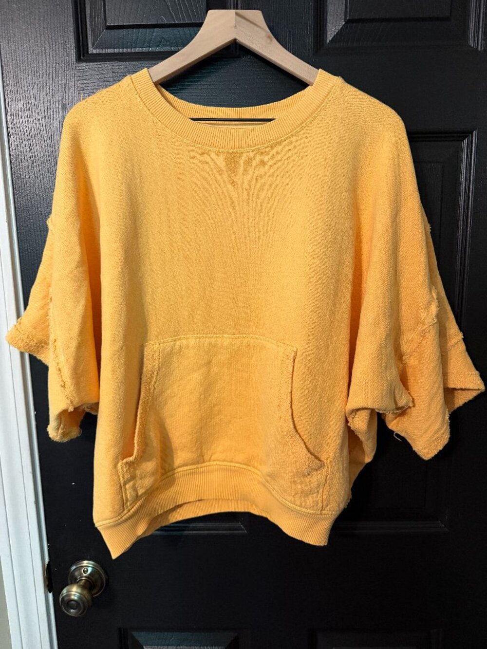 NWOT Free People Dolman Short Sleeve Scoop Neck Sweatshirt Yellow Extra Small